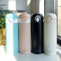 Simple fresh bomb lid thermos cup portable solid color large capacity stainless steel male and female students cute drinking cup