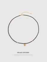 G S Muse 2023 New Black Spinel Heart Pendant Necklace High Quality Exquisite Beaded Necklace