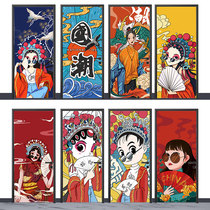 Door sticker Chinese style decoration whole refurbished self-adhesive waterproof creative cover all-inclusive opaque living room national tide painting