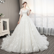 Star French light main wedding dress 2021 New temperament bride tailing simple small go out gauze Palace Princess winter