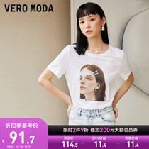 Vero Moda2021 early autumn new cotton three-dimensional decorative portrait print base T-shirt women) 321301044
