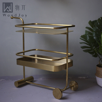 Cou material hand push dining car brass color Nordic golden cake car frosted hotel wine stainless steel ins design