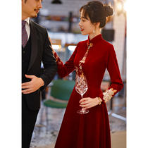 Toast dress bride cheongsam autumn and winter wedding 2021 new long sleeve burgundy Chinese engagement dress dress women winter