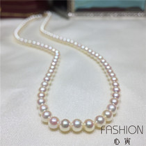 Japan imported natural Akoya Queen Sea pearl necklace 18K gold Spring buckle cream Gold Queen round