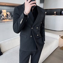 Fugui bird double-breasted business casual suit suit suit men Korean version of slim wedding groom suit suit suit small suit