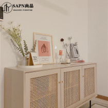 Nordic rattan dining side cabinet Solid wood locker Living room Japanese tea cabinet Bedroom storage cabinet Multi-function display cabinet