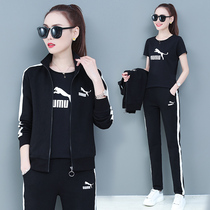 Large size womens sports suit womens new thick three-piece couples casual clothes plus velvet autumn and winter Tide brand men