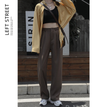 (Left Street) waist double buckle adjustable mop suit pants women 2021 Spring and Autumn New High waist straight wide leg pants