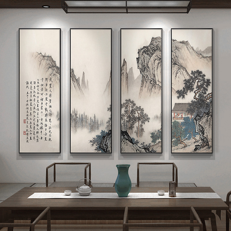 風景幸運絵画新中国風のリビングルームの背景の壁の装飾絵画研究茶室壁画オフィス吊り絵画組み合わせ絵画
