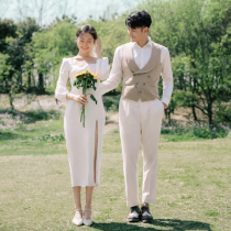 Bride light wedding dress small satin simple long sleeve autumn and winter small man license registration small white skirt