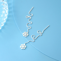 s925 Pure Silver Snowflake Earline Woman Temperament Fluo long style Autumn Winter Earrings Small Crowddesign Sensation with Thin Round Face