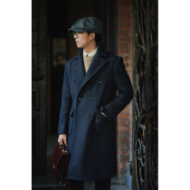 Polocoat British retro polo jacket long slim herringbone tweed woolen coat mens winter clothing
