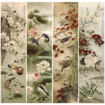 Meticulous white drawing draft four feet folio draft four screens flowers and birds cranes mandarin ducks physical print line draft TP14