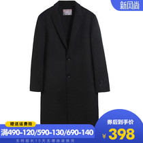 Mens double-sided slim long thick wool trench coat coat cuffs embroidered double-sided cashmere coat