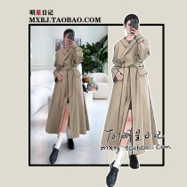 Star diary khaki Korean style drape trench coat womens 2023 autumn mid-length waist slimming coat