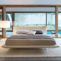 Italian minimalist Nappa leather bed Designer Wabi-sabi bed Master bedroom wedding bed Modern minimalist style high-end light luxury leather bed