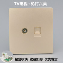Champagne TV six types of computer socket TV cable port free network TV plug-in concealed switch panel