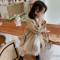Korean girl windbreaker autumn dress long British style childrens coat small children long sleeve cardigan foreign coat tide