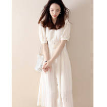 maje kara new French dress summer V-neck temperament waist thin short-sleeved white Hepburn style dress