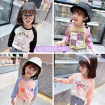 Girls long sleeve cotton foreign style T-shirt 2021 Spring and Autumn New stitching cute cartoon hipster wild base shirt