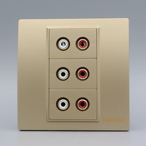 Champagne gold Type 86 three-position double-hole Lotus audio socket welding-free wiring six-hole red and white audio socket panel