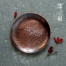 No inkstone pure handmade copper coaster copper cup holder pure copper tea tray pot pot cushion red copper round hammer eye pattern