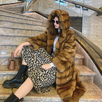 Miss Duan fur luxury Russian imported starry sable mink coat womens coat long knee hooded