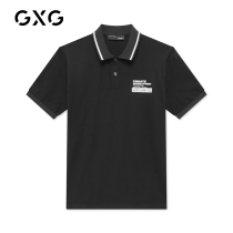 GXG Mens Sven series 2021 spring mall same black casual polo shirt printed short sleeve top