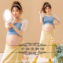 New Pregnant Woman Photo Sexy Little Fresh Playful Cute Big Tummy Mommy Movie to Write a True Art Photothemed Clothing