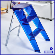Home Ladder Blue Transparent Acrylic Plastic Telescopic Folding Ladder Multifunction three-step pedal herringbone ladder