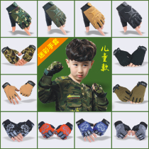Childrens tactical gloves Wolf head half finger gloves thin non-slip breathable finger outdoor sports mountaineering cycling fitness