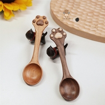 Joes small workshop Cute cat claw log hand-made rice spoon Childrens spoon Japanese household dry rice spoon gift