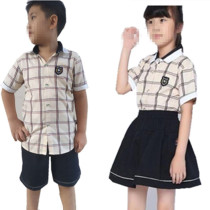 Nanning school uniform plaid shirt summer short-sleeved suit short skirt men and women primary and secondary school students New Hope unified version of the uniform