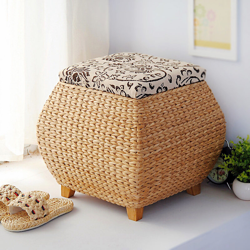 Paper vine collection stool for shoe stool storage stool foyer has cover finishing storage box wearing shoes footstool sofa square stool