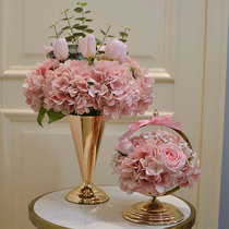 KTV floral golden vase European style high-end living room table simulation floral set decoration fake hydrangea