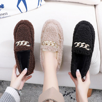 Plus velvet thick-soled wool shoes Bean shoes flat bottom a pedal wool shoes womens winter wear cotton shoes soft soles shoes