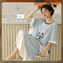Sleeping Dress Woman Summer Pure Cotton Short Sleeve 2022 New Pyjamas Lady Spring Autumn Season Big Code Cute Home Suit Suit