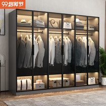 Glass door wardrobe custom solid wood swing door home bedroom cloakroom minimalist light luxury simple modern wardrobe