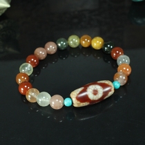 Tibetan dragon weathered three-eyed beaded hand string four-color rabbit hair crystal bracelet