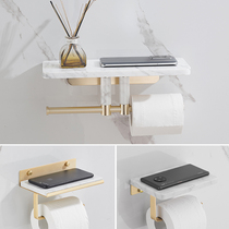 Light luxury toilet paper towel rack Natural marble toilet roll paper rack punch-free copper mobile phone shelf Wall hanging