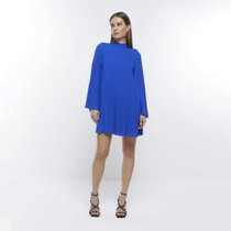 Direct mail UK 2023 new female style blue wide sleeve mini dress wrap