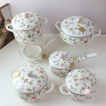 Japanese imported British pattern enamel pot enamel pot soup pot stew pot stew pot IH dual-purpose pot