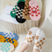 Spring and summer New Pints INS Literary Coloured chessboard Glight Invisible Sox socks Jane about 100 Lapped Cute Boat Socks