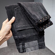 In the spring of 2023 new tide black gray jeans men wear small pants trend Korean elastic long pants