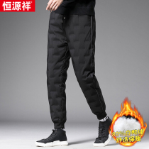 Hengyuanxiang mens down pants mens outer wear thin winter warm thickened outdoor cotton pants duck down pants mens pants trend
