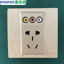 Type 86 drawing gold concealed audio and video with three-hole power panel three-hole Lotus audio and video socket five-hole socket