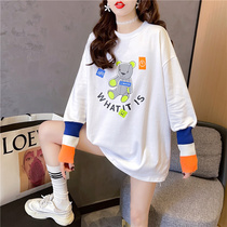 Pregnant women Spring and Autumn T-shirt women loose Korean version of long sleeve Net red 2021 new wild long pregnant womens coat tide