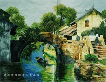 Special gift handmade embroidery old embroidery piece hand embroidery Su embroidery decorative painting landscape landscape Jiangnan Water Village mural