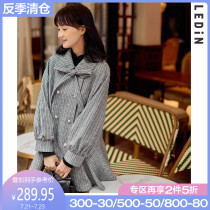 Le-cho lace-up plaid coat 2020 winter new sweet wool coat womens long small loose