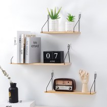 Nordic simple wooden wall shelf Room decoration storage rack Solid wood word partition wall shelf